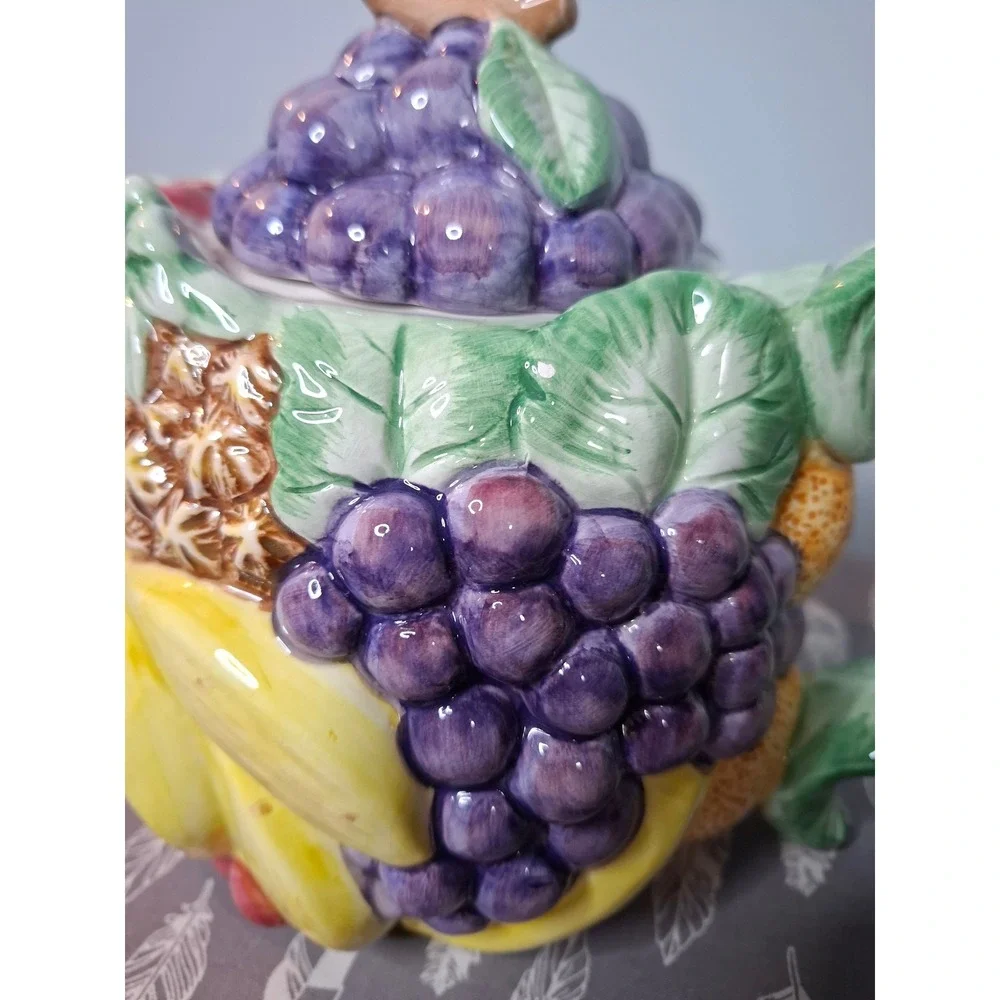Vintage Fitz and Floyd Calypso Fruit Teapot 40oz Ceramic Grapes Watermelon